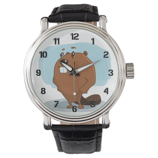 Cartoon Beaver Horloge (Voorkant)