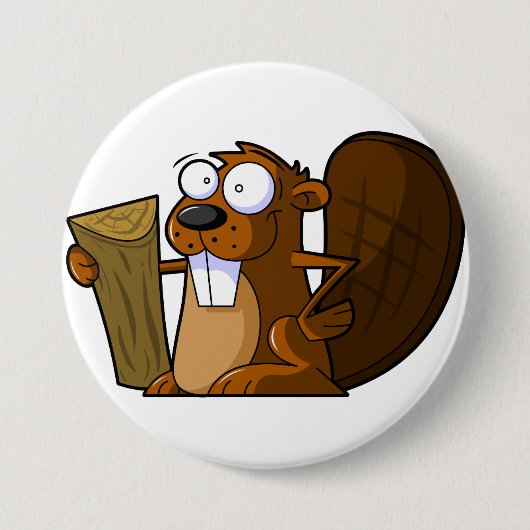 Cartoon Beaver Pin Ronde Button 7,6 Cm (Voorkant)