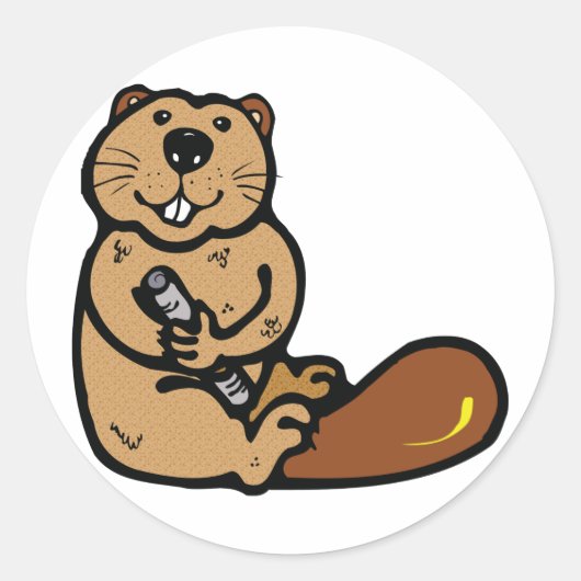 Cartoon Beaver voor Internationale Beaver Dag Ronde Sticker (Voorkant)