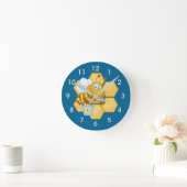 Cartoon Bee and Honey Comb Clock Ronde Klok (Huis)