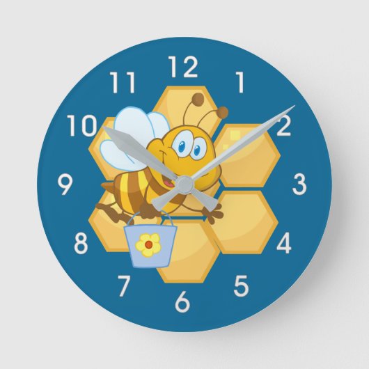 Cartoon Bee and Honey Comb Clock Ronde Klok (Voorkant)