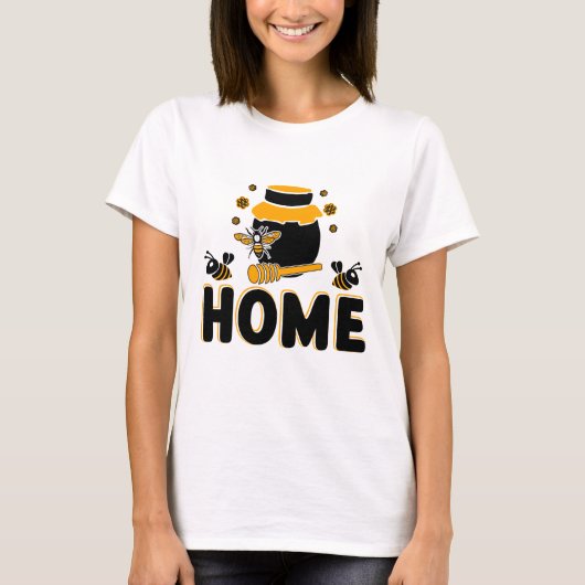 Cartoon Bee en Honey Jar "HOME" T-shirt (Voorkant)
