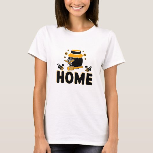 Cartoon Bee en Honey Jar "HOME" T-shirt (Voorkant)