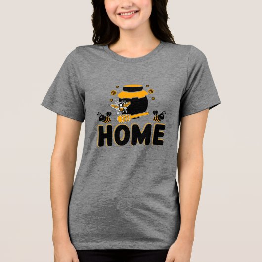 Cartoon Bee en Honey Jar "HOME" T-shirt (Voorkant)