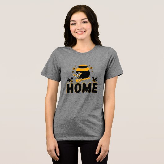 Cartoon Bee en Honey Jar "HOME" T-shirt (Voorkant volledig)