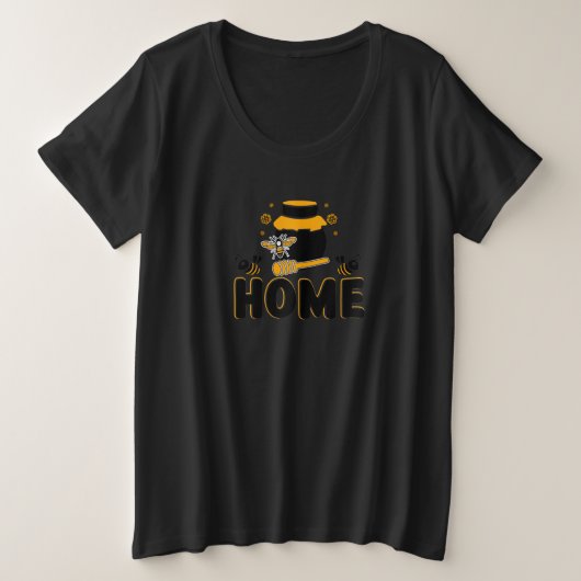 Cartoon Bee en Honey Jar "HOME" T-shirt (Design voorkant)