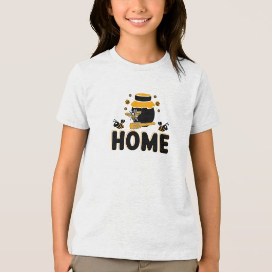 Cartoon Bee en Honey Jar "HOME" T-shirt (Voorkant)