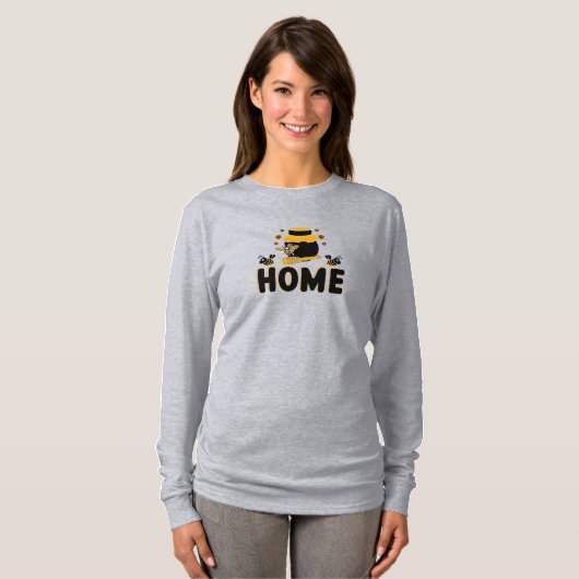 Cartoon Bee en Honey Jar "HOME" T-shirt (Voorkant volledig)