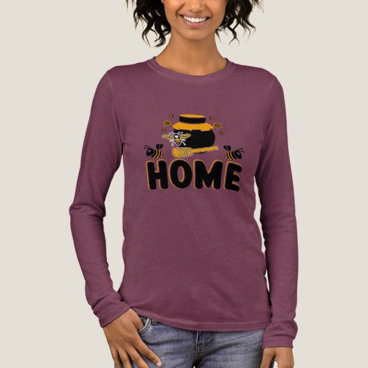 Cartoon Bee en Honey Jar "HOME" T-shirt (Voorkant)