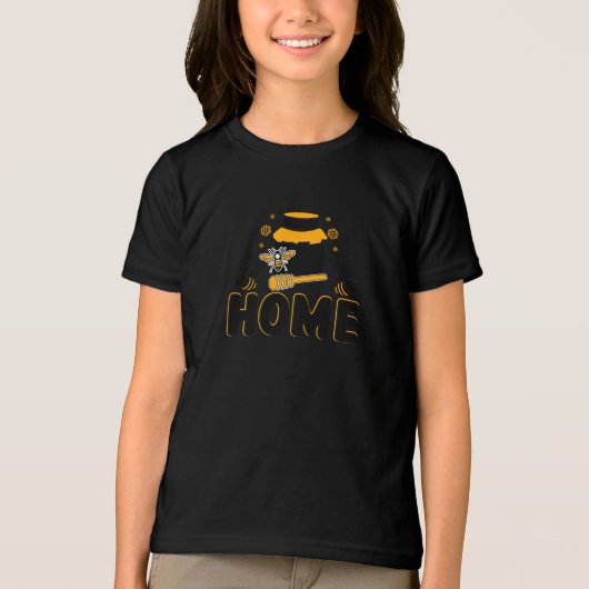 Cartoon Bee en Honey Jar "HOME" T-shirt (Voorkant)