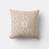 Cartoon bee flower yellow lavender pattern initial kussen (Voorkant)