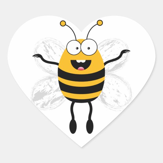 Cartoon Bee Hart Sticker (Voorkant)