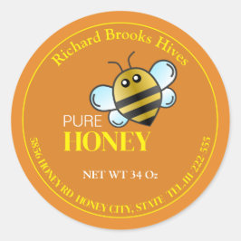 Cartoon Bee Label Geel Sticker