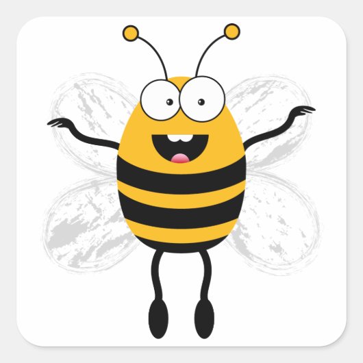 Cartoon Bee Vierkante Sticker (Voorkant)
