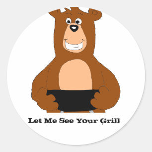 Cartoon Beer met BBQ Grill Ronde Sticker