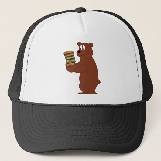 Cartoon Beer met grote hamburger Trucker Pet (Voorkant)