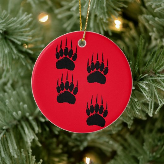 Cartoon Beer Paw Tracks in Black Keramisch Ornament (Boom)