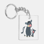 Cartoon Belted Galloway Koe & Calf Acrylkeyring Sleutelhanger (Voorkant Links)