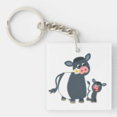 Cartoon Belted Galloway Koe & Calf Acrylkeyring Sleutelhanger (Voorkant)