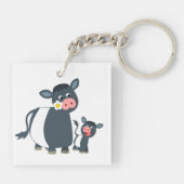 Cartoon Belted Galloway Koe & Calf Acrylkeyring Sleutelhanger (Achterkant)