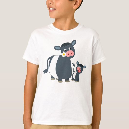 Cartoon Belted Galloway Koe & Calf Kinder T-Shirt (Voorkant)