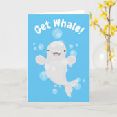 cartoon beluga walvis belletjes kaart (Gele Bloem)