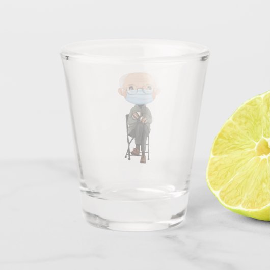 Cartoon Bernie Sanders en zijn Warm Brown Mittens Shot Glas (Achterkant)
