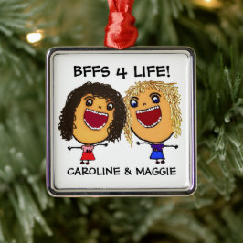 Cartoon Best Friend BFFs Blonde and Brunette Metalen Ornament