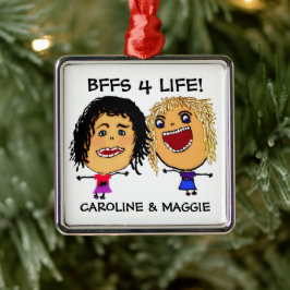 Cartoon Best Friend BFFs Blonde and Brunette Metalen Ornament