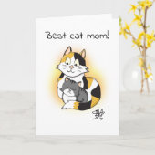 Cartoon Beste Kat Moeder Waardering Kaart (Gele Bloem)