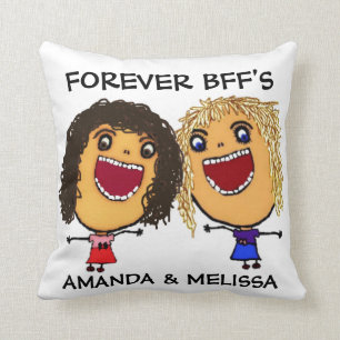 Cartoon Beste Vriend BFFs Blonde en Brunette Kussen