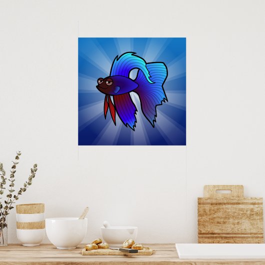 Cartoon Betta Fish / Siamese vechtvis Poster (Keuken)