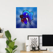 Cartoon Betta Vis / Siamese Vechtvis Poster (Thuiskantoor)