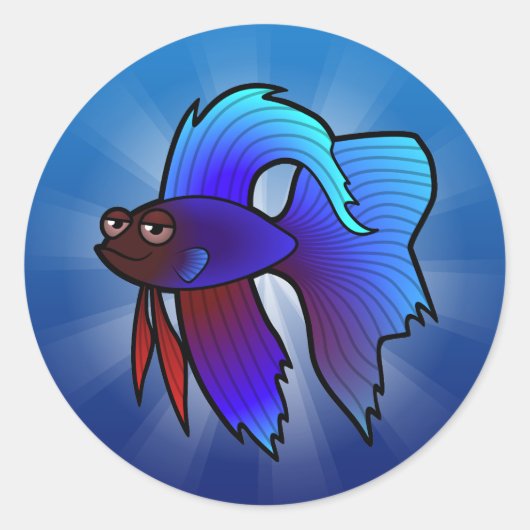 Cartoon Betta Vis / Siamese Vechtvis Ronde Sticker (Voorkant)