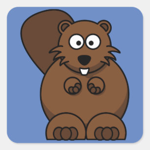 Cartoon Bever met Blauwe Achtergrond Vierkante Sticker