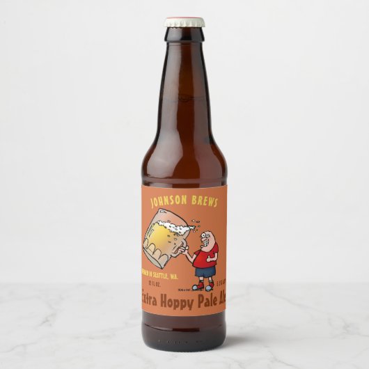 Cartoon Bier Guy Funny Custom Homebrew Etiket (Voorkant)