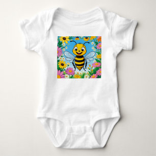 Cartoon Bij Kleurrijke Bloemen  Romper