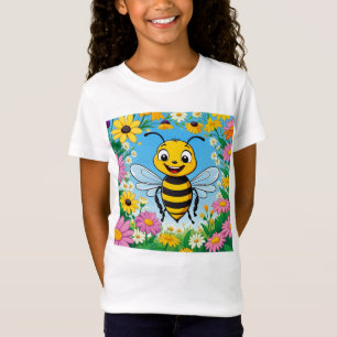 Cartoon bij kleurrijke bloemen t-shirt