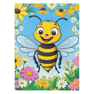 Cartoon bij kleurrijke bloemen tafelkleed