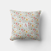 Cartoon bijenbloem geel rood patroon monogram kussen (Voorkant)