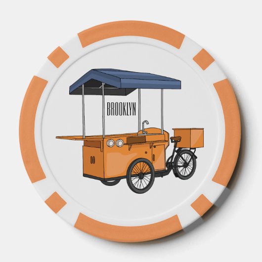Cartoon bike food cart poker chips (Achterkant)
