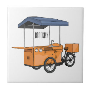 Cartoon bike food cart tegeltje