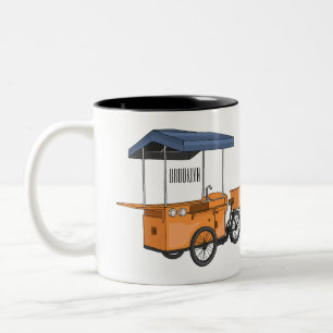 Cartoon bike food cart tweekleurige koffiemok