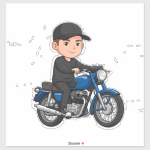 🎁 Cartoon Biker Motorfiets Rijd Pret Cadeau Ontwe Sticker