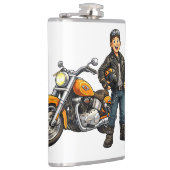 Cartoon Biker with Powerful Motorcycle Rider Art Heupfles (Rechts)