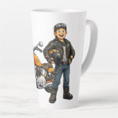 Cartoon Biker with Powerful Motorcycle Rider Art Latte Mok (Rechterhoek)