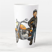 Cartoon Biker with Powerful Motorcycle Rider Art Latte Mok (Voorkant)