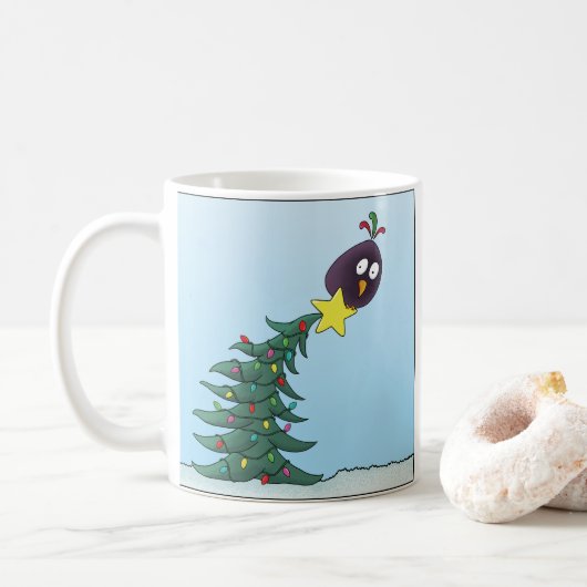 Cartoon Bird Christmas Tree Star Koffiemok (Met donut)