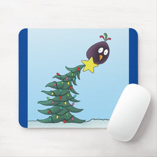 Cartoon Bird Christmas Tree Star Muismat (Met muis)
