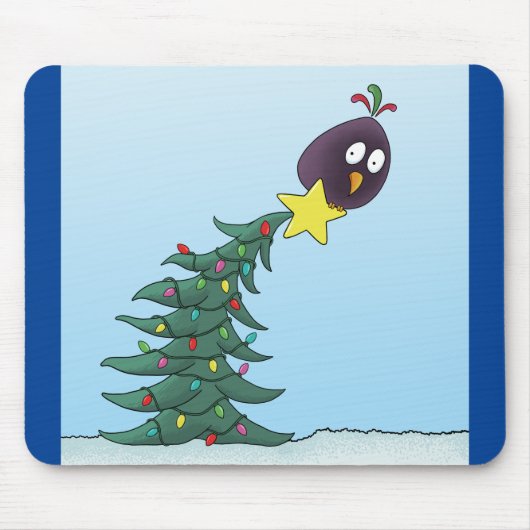 Cartoon Bird Christmas Tree Star Muismat (Voorkant)